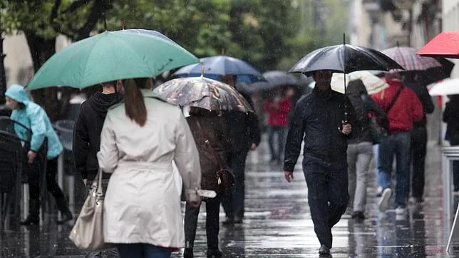 Una imagen desacostumbrada: paraguas bajo la lluvia en la Avenida de la Constitucin