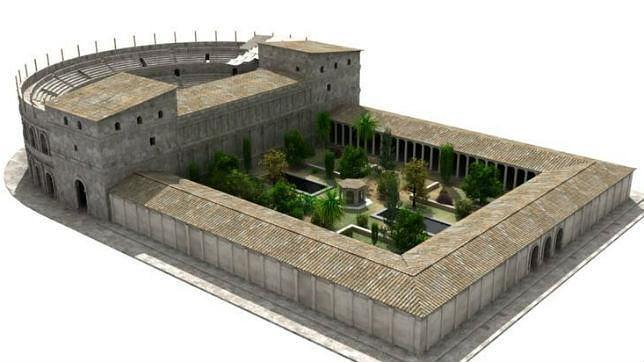 Recreacin virtual del prtico ahora descubierto junto al teatro romano de Guadix. ABC