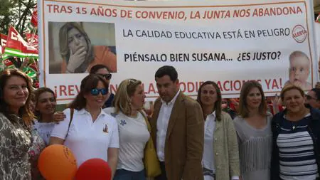 Juanma Moreno y otros dirigentes el PP-A, apoyando a las guarderías