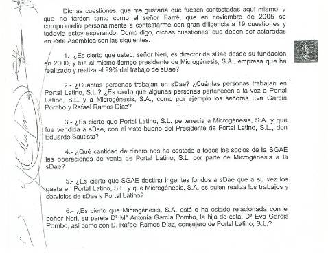 Diosdado presidi� en 2007 la Junta de la SGAE en la que Jos� Neri fue denunciado