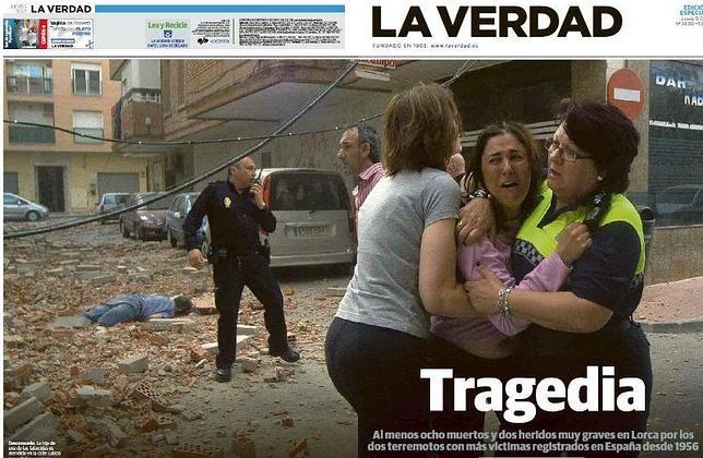 La portada del terremoto de Lorca de «La Verdad de Murcia», premiada como la mejor diseñada en los ÑH La portada del terremoto de Lorca de «La Verdad de Murcia», premiada como la mejor diseñada en los ÑH