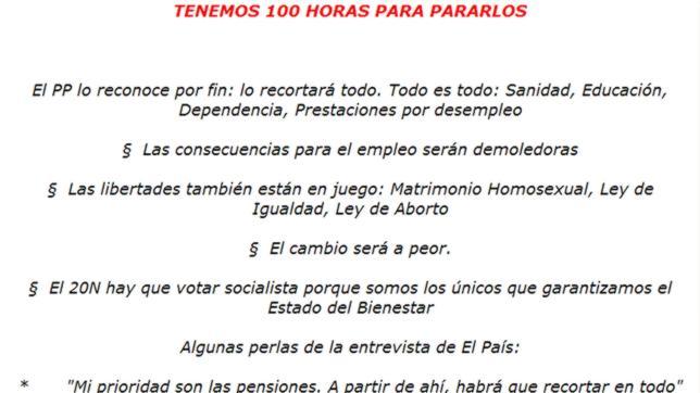 Reproducci�n del correo electr�nico remitido ayer, viernes, desde el correo oficial de un asesor de la Consejer�a de Innovaci�n en el que se insta a votar al PSOE y a actuar contra el PP en la jornada de reflexi�n