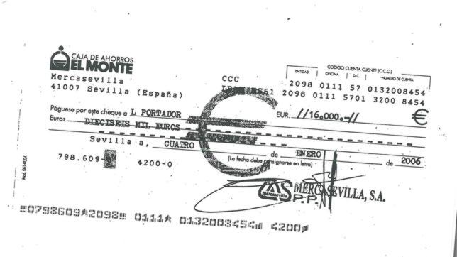 El cheque al portador expedido por el propio Fernando Mellet y que cobr� �l mismo