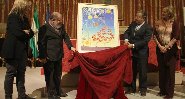 Rosal�a G�mez, Guillermo P�rez Villalta, Juan Ignacio Zoido y Mar�a del Mar S�nchez Estrella, en la presentaci�n del cartel de la Bienal de Flamenco