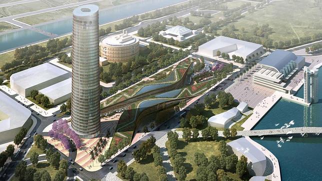 Dise�o del arquitecto C�sar Pelli para el complejo Puerto Triana, donde se vislumbra la pasarela