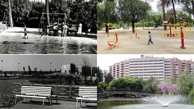 El antes y el despus de dos de las zonas ms conocidas del parque: la Glorieta de Viena (arriba) y el estanque
