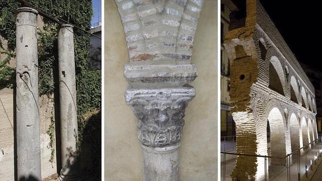 Las columnas de la calle M�rmoles, una columna del Salvador y el acueducto