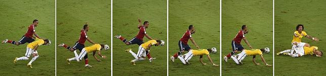 La secuencia de la lesión de Neymar La secuencia de la lesión de Neymar