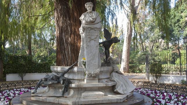 La leyenda de Bécquer, en el parque María Luisa, simboliza la rima «El amor que pasa»