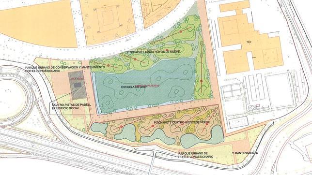 Plano del nuevo campo de golf, que estar junto a la SE-30, entre el hospital de Mapfre y Palmas Altas