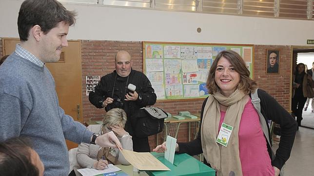 Elena Corts, esta maana, en el colegio Btica-Mudarra