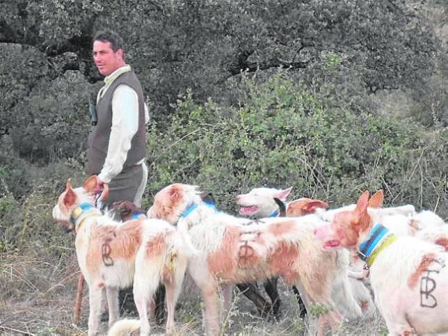 Un rehalero junto a sus perros 