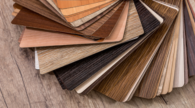 many thin wooden samples for interior design