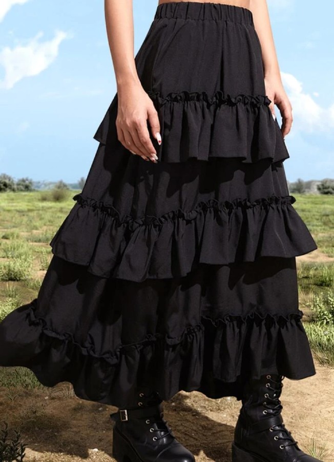 Falda Flamenca Rociera de rayas en gris - El rocio