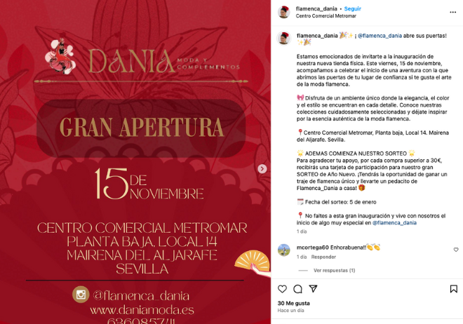 Anuncio de la nueva tienda de moda flamenca en Metromar