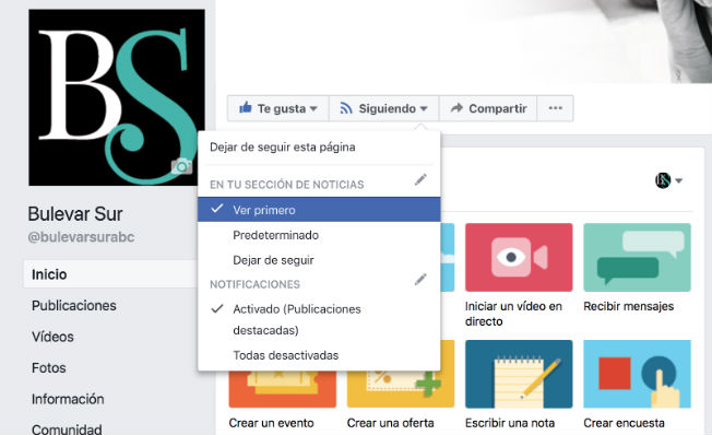 Los sencillos pasos que tienes que dar para seguir informado con Bulevar Sur en Facebook