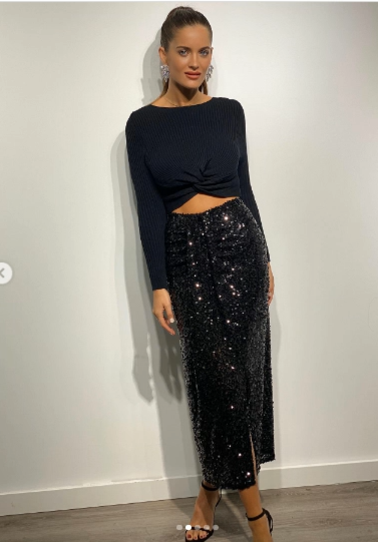 Fiesta Top Para Falda Negra Lentejuelas Outfit Falda Negra Para