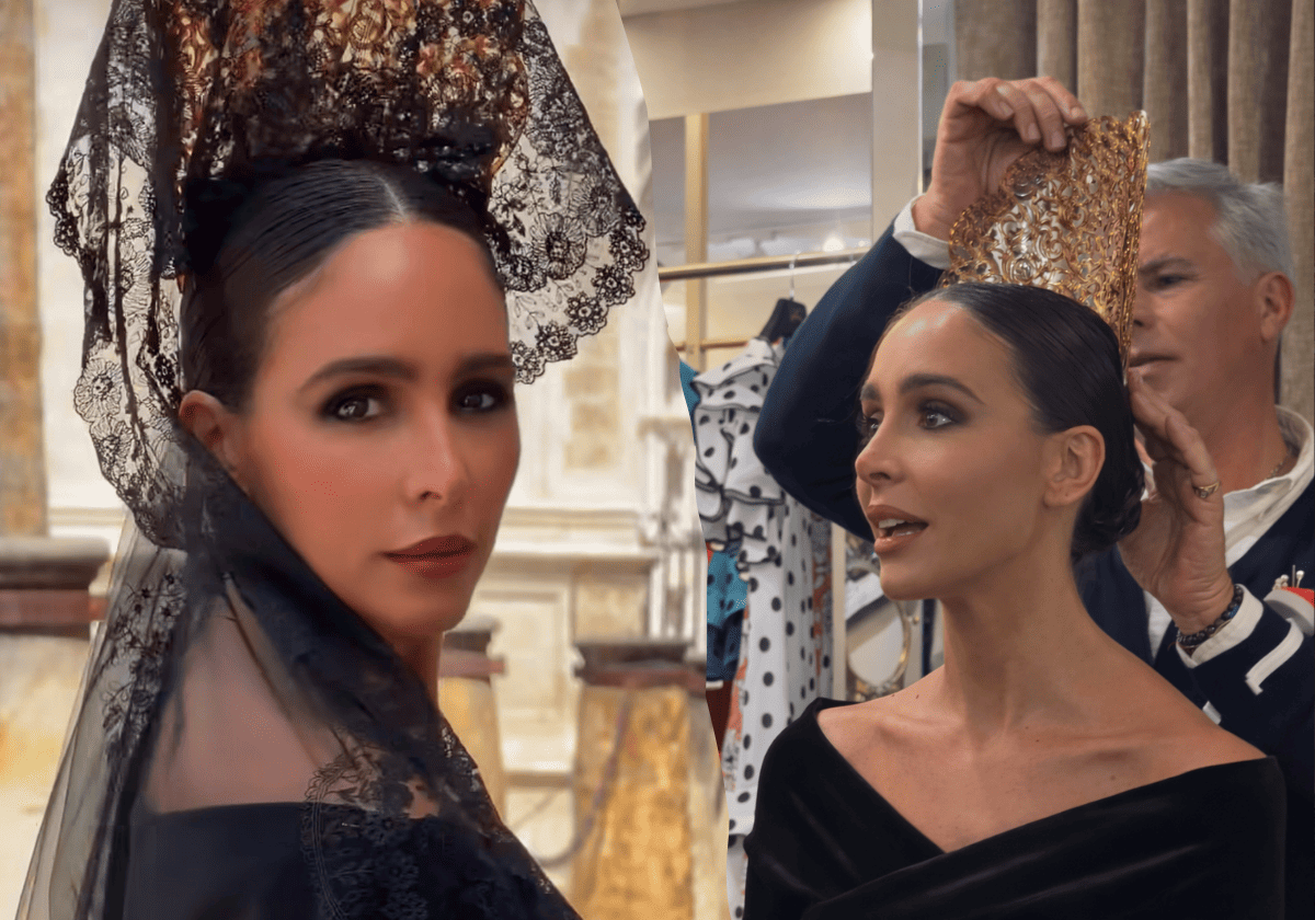 Rocío Osorno, icono de mantilla en la Semana Santa de Sevilla: vestido de terciopelo y guantes de encaje