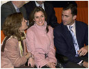 03/02/04. El Pr�ncipe de Asturias y su prometida, asistieron a la conferencia -Un paradigma econ�mico para Iberoam�rica-  y conversan con la vicerrrectora de la Universidad Pontificia Comillas,Cristina Gortazar