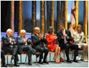 10/05/04. Letizia Ort�z, prometida del Pr�ncipe Felipe y los Duques de Palma I�aki Urdangar�n y la infanta Cristina, durante el acto de inauguraci�n del F�rum Universal de las Culturas 2004