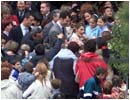 11/05/04. Don Felipe y su prometida en el colegio Ciudad de Barcelona de Santa Eugenia donde estudian varios hijos de fallecidos en los atentados del 11_M