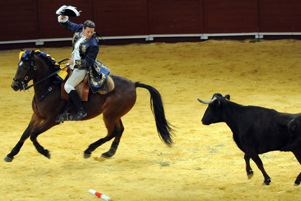 El caballo y el jinete esquivan al toro con maestr�a