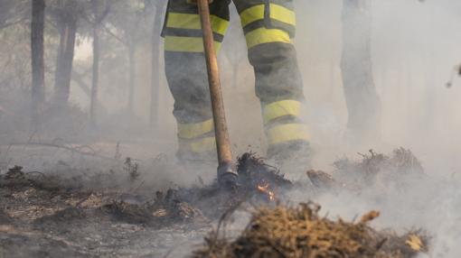Un agente del Infoca en el incendio