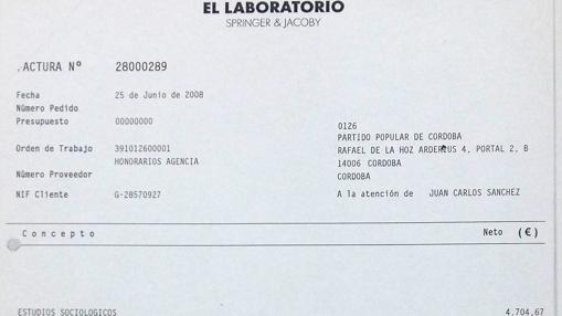 Factura de El Laboratorio al PP de Córdoba de 25 de junio de 2008