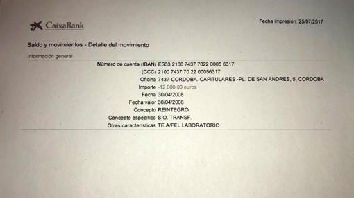 Orden de pago del Grupo Municipal del PP en el Ayuntamiento de Córdoba del resto delencargo