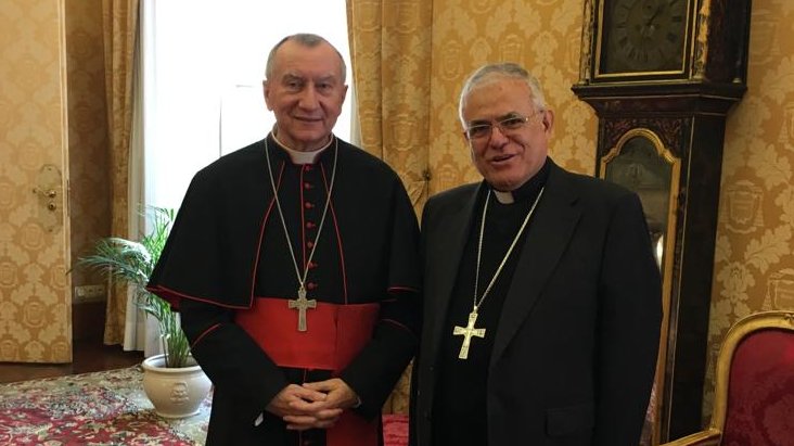 El cardenal secretario de Estado del Vaticano junto al obispo de Córdoba, en Roma