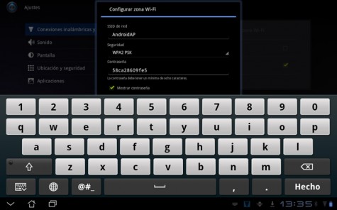 Pantalla de «Configurar Zona Wi-Fi»