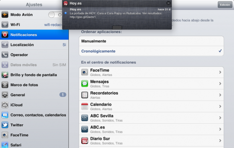 Visualización del centro de Notificaciones en la parte superior de la pantalla