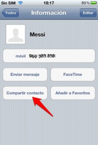 Cómo enviar un contacto de la agenda por iMessage en iOS, paso3, compartir