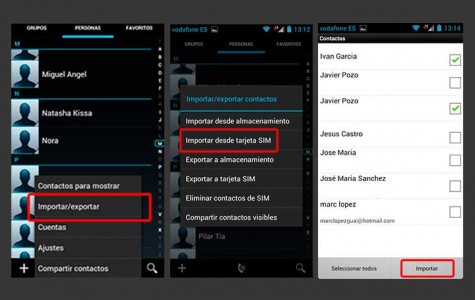 exportar e importar los contactos de la tarjeta SIM con Android