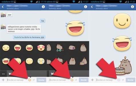 Entonces nos aparecerá un icono al lado de la barra blanca donde escribimos el mensaje. Este icono nos dará acceso a los diferentes Stickers que tenemos de forma gratuita.
