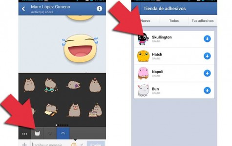 Los Stickers se agrupan en temas. Por defecto vienen los Smileys y uno de un gato. En la misma barra tenéis un acceso directo a la tienda para comprar otros temas disponibles para Facebook Messenger.