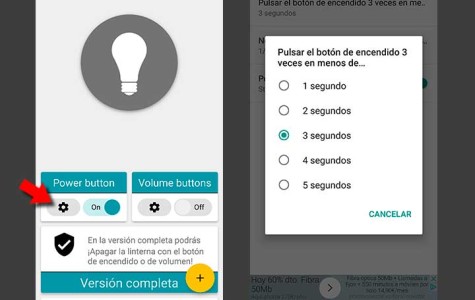 Cómo activar la linterna con los botones de volumen o el de encendido
